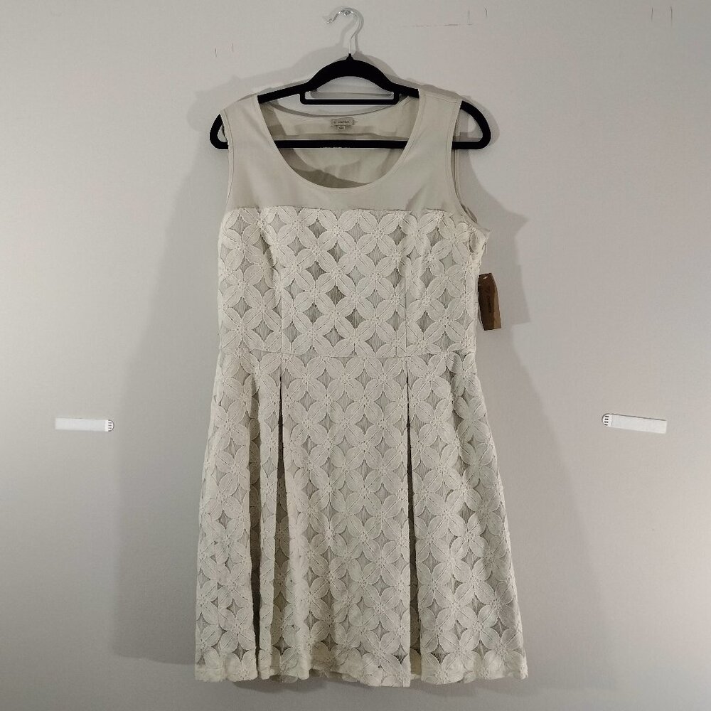 Cremieux Womens Cream Floral Lace Sleeveless Fit Flare Dress‎ 12 4117M204 NEW